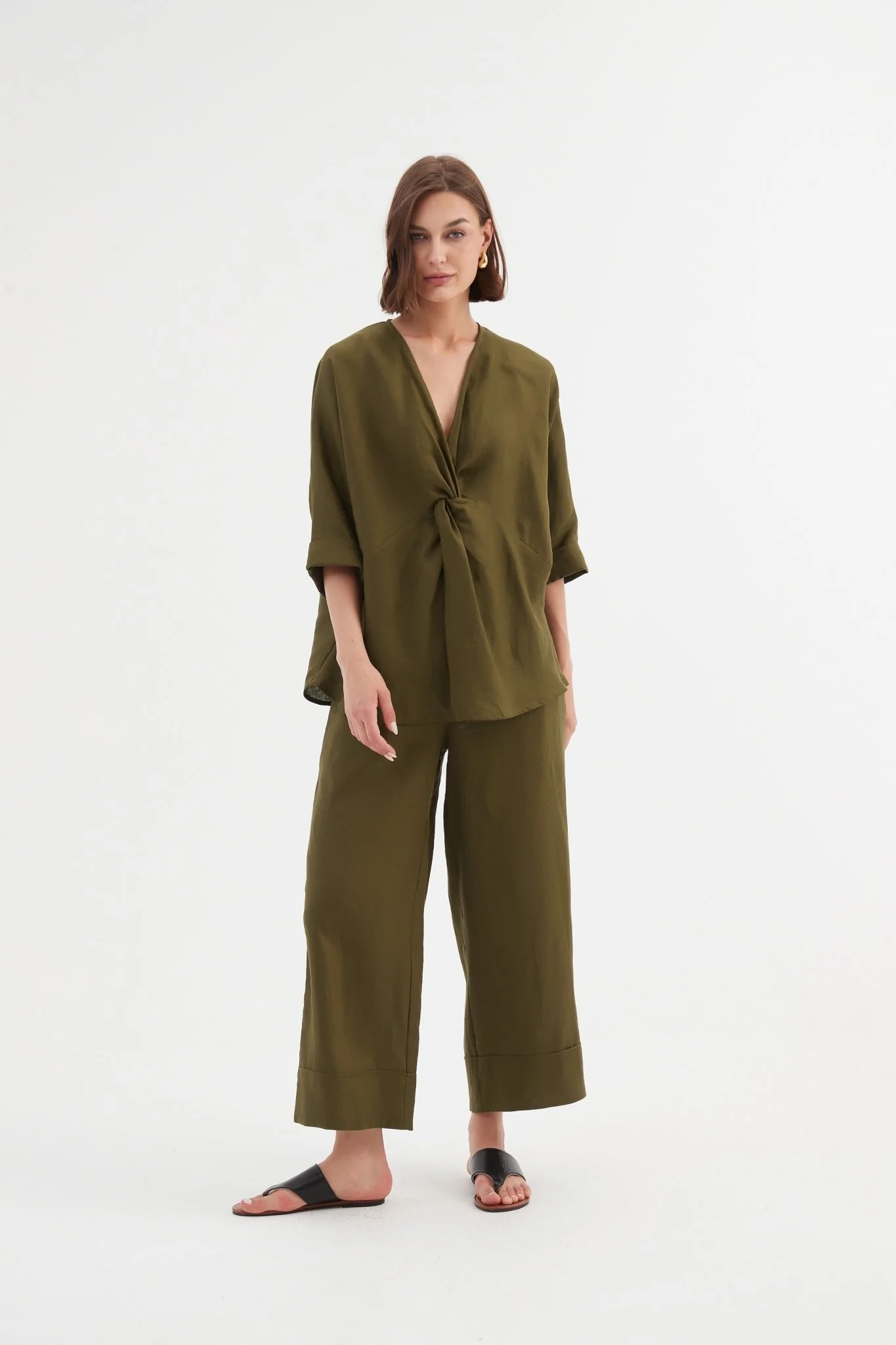 Tirelli Twist Front Top 100% Linen Dark Moss - Image 11