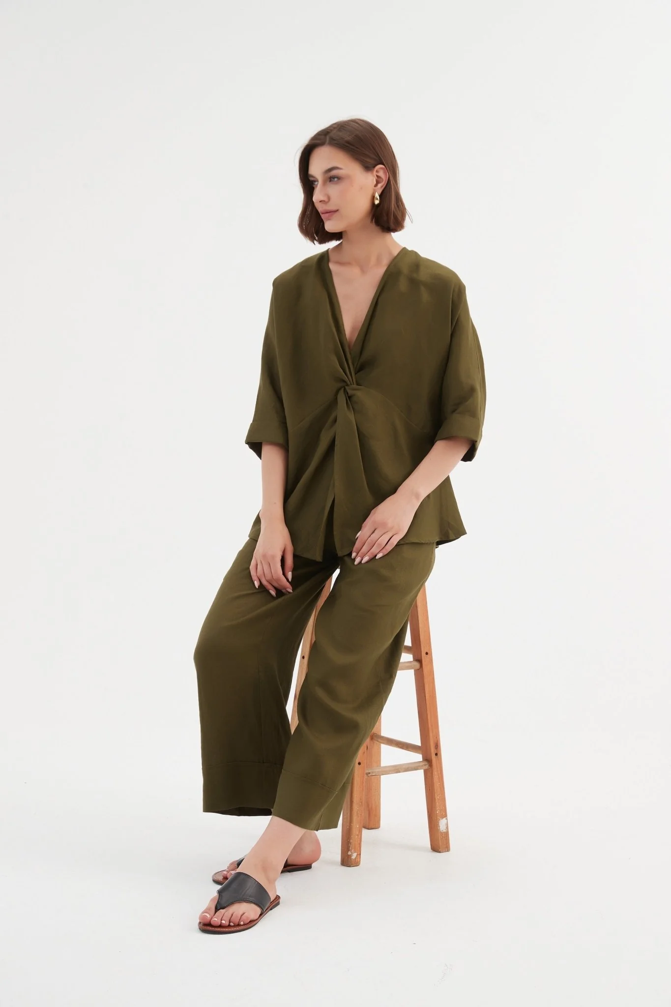 Tirelli Twist Front Top 100% Linen Dark Moss - Image 12