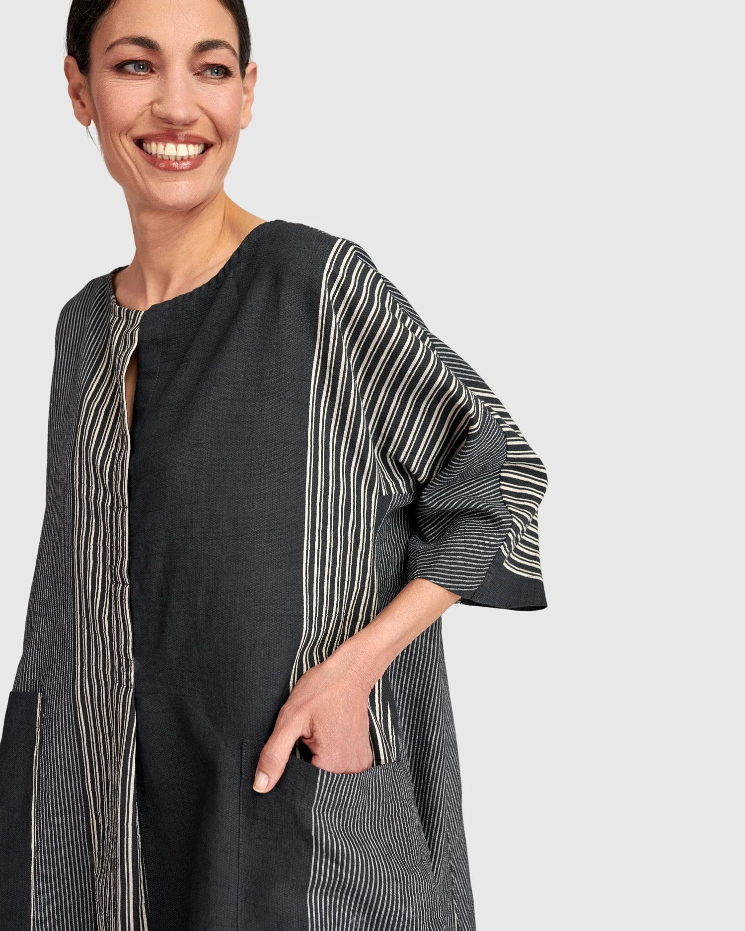 Urban Stripe Linen Mix Long Dress - Image 6