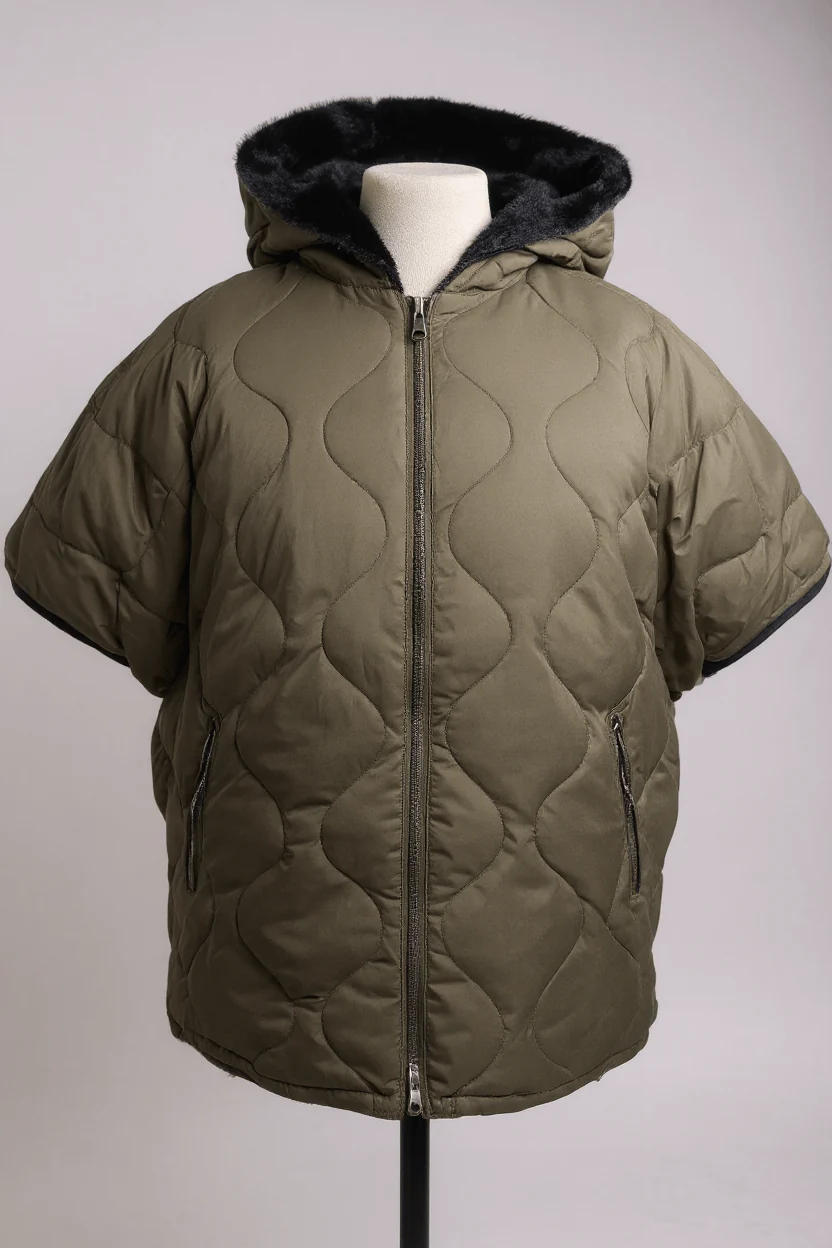 Vetono Reversible Poncho Dark Olive/Black - Image 2